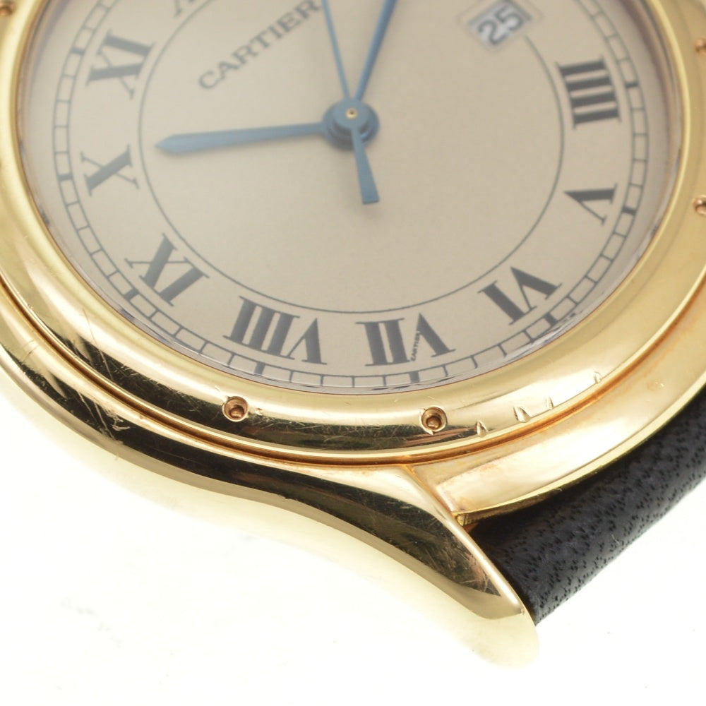 CARTIER PANTHERE Cougar Figaro LM 887904 Date K18YG Leather Ivory Dial Quartz Unisex
 Watch R#141540
