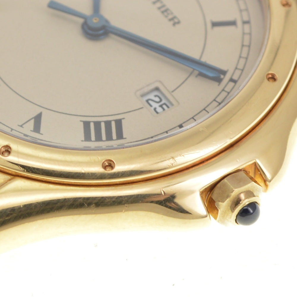CARTIER PANTHERE Cougar Figaro LM 887904 Date K18YG Leather Ivory Dial Quartz Unisex
 Watch R#141540