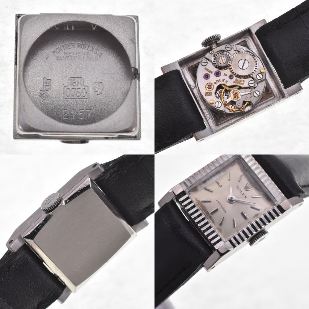 ROLEX Precision 2157 vintage Square K18WG/Leather Cal.1401 Silver Dial Hand Winding Ladies
 Watch G#141544