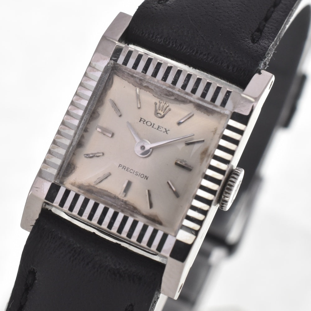ROLEX Precision 2157 vintage Square K18WG/Leather Cal.1401 Silver Dial Hand Winding Ladies
 Watch G#141544