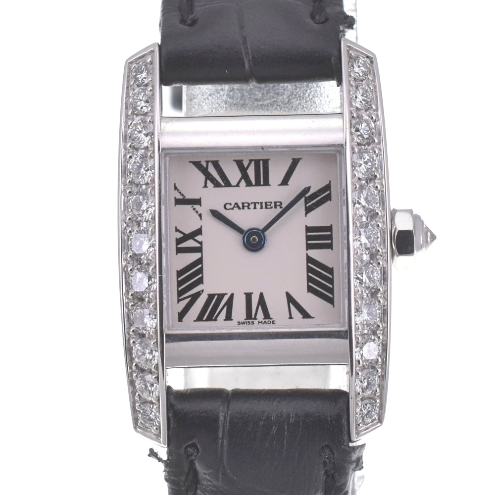 CARTIER Tankissim MM WE70039H Diamond bezel K18WG/Leather Silver Dial Quartz Ladies
 Watch A#141546