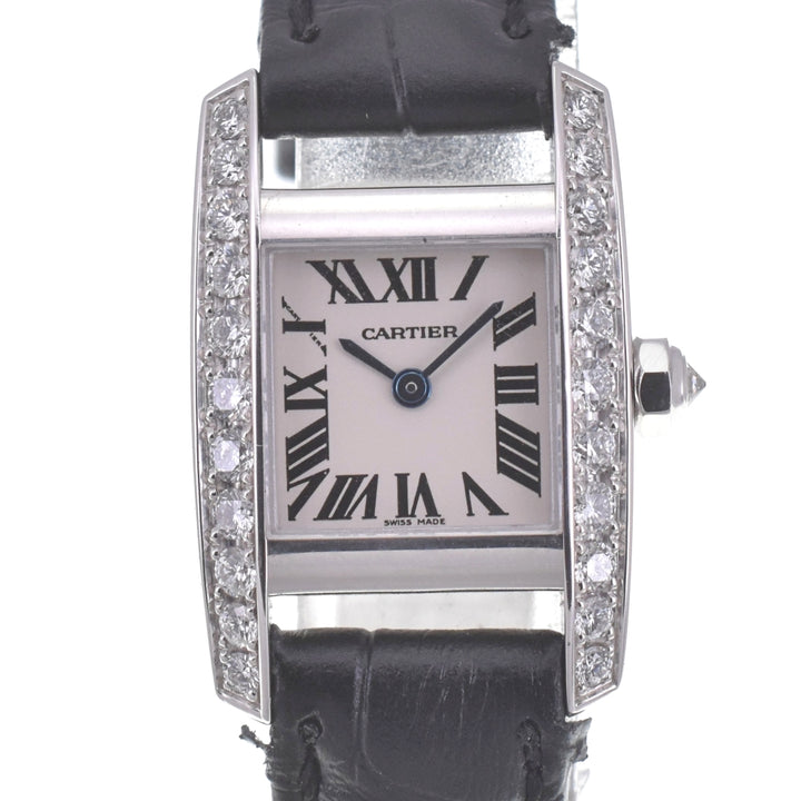 CARTIER Tankissim MM WE70039H Diamond bezel K18WG/Leather Silver Dial Quartz Ladies
 Watch A#141546