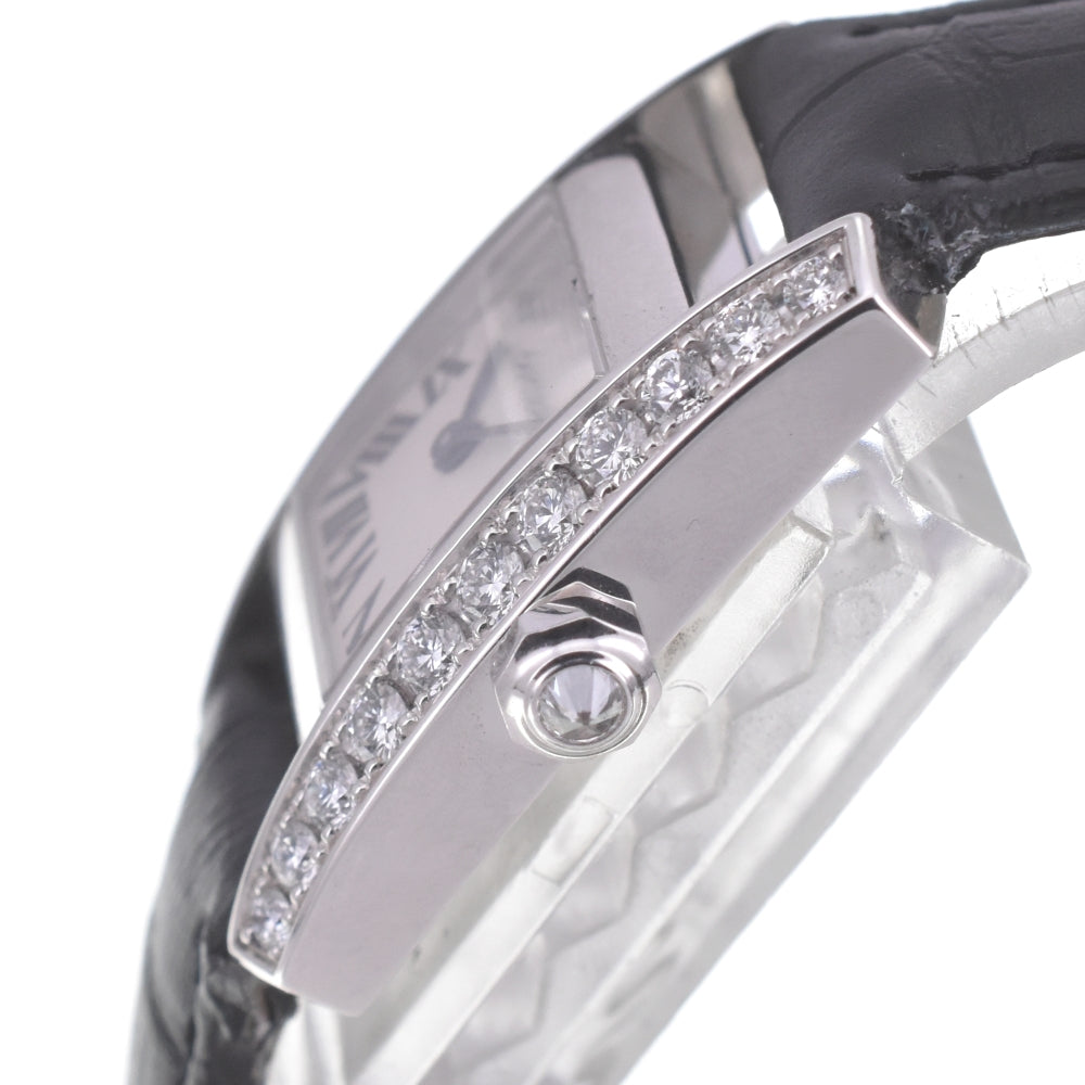 CARTIER Tankissim MM WE70039H Diamond bezel K18WG/Leather Silver Dial Quartz Ladies
 Watch A#141546