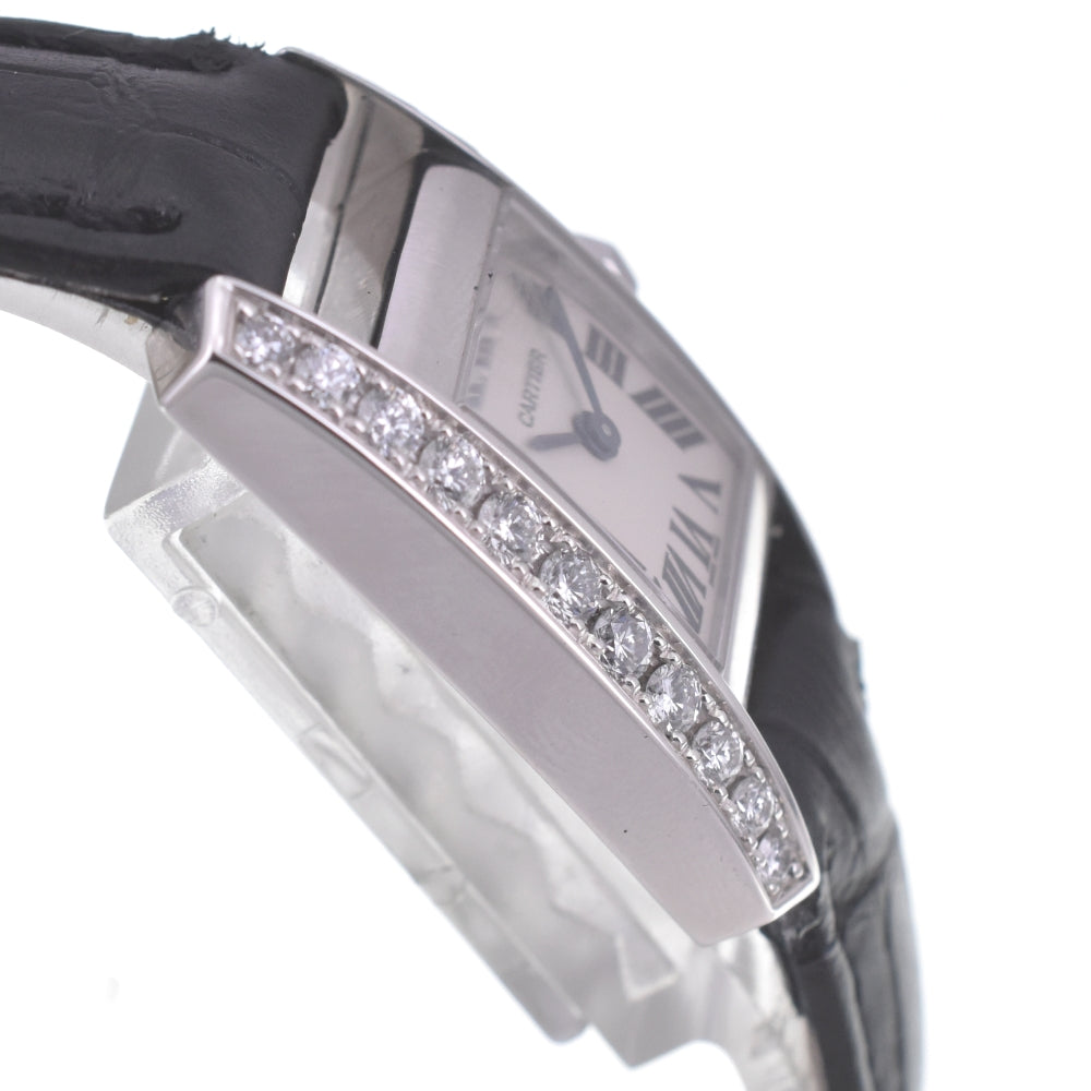 CARTIER Tankissim MM WE70039H Diamond bezel K18WG/Leather Silver Dial Quartz Ladies
 Watch A#141546