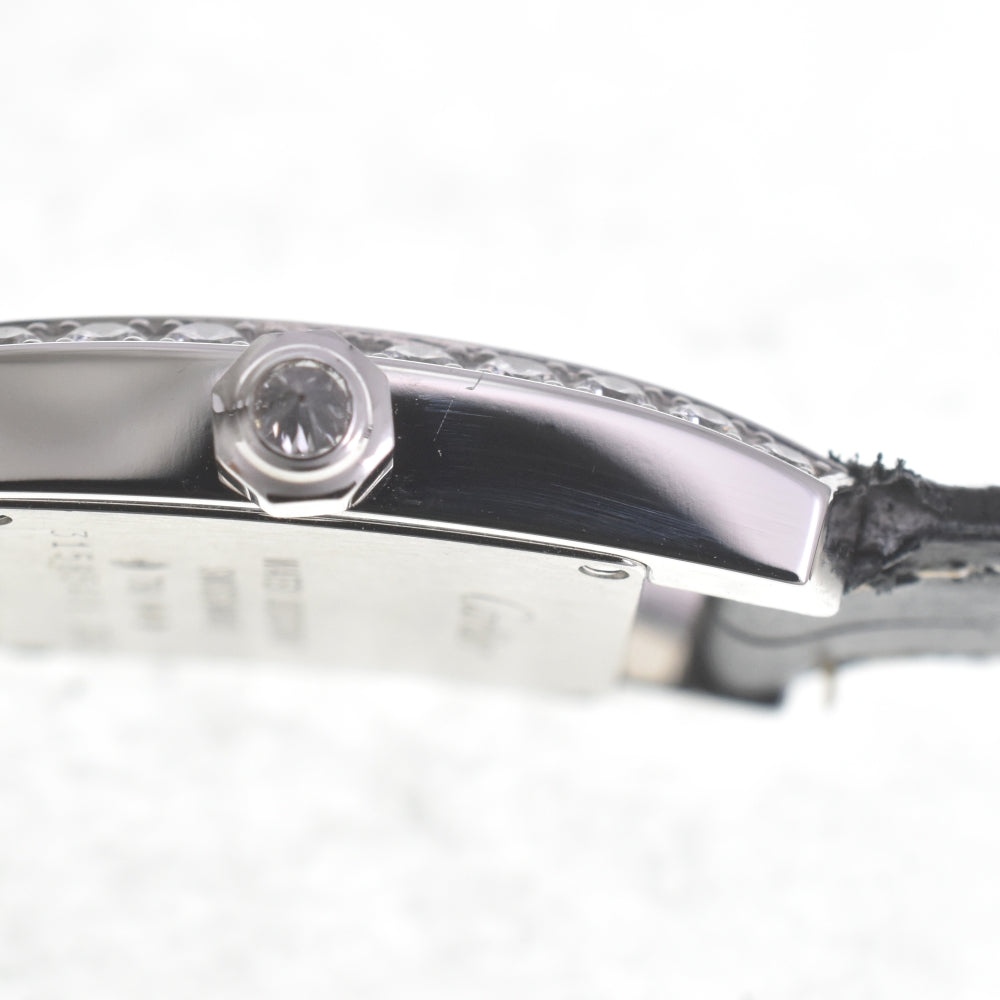 CARTIER Tankissim MM WE70039H Diamond bezel K18WG/Leather Silver Dial Quartz Ladies
 Watch A#141546