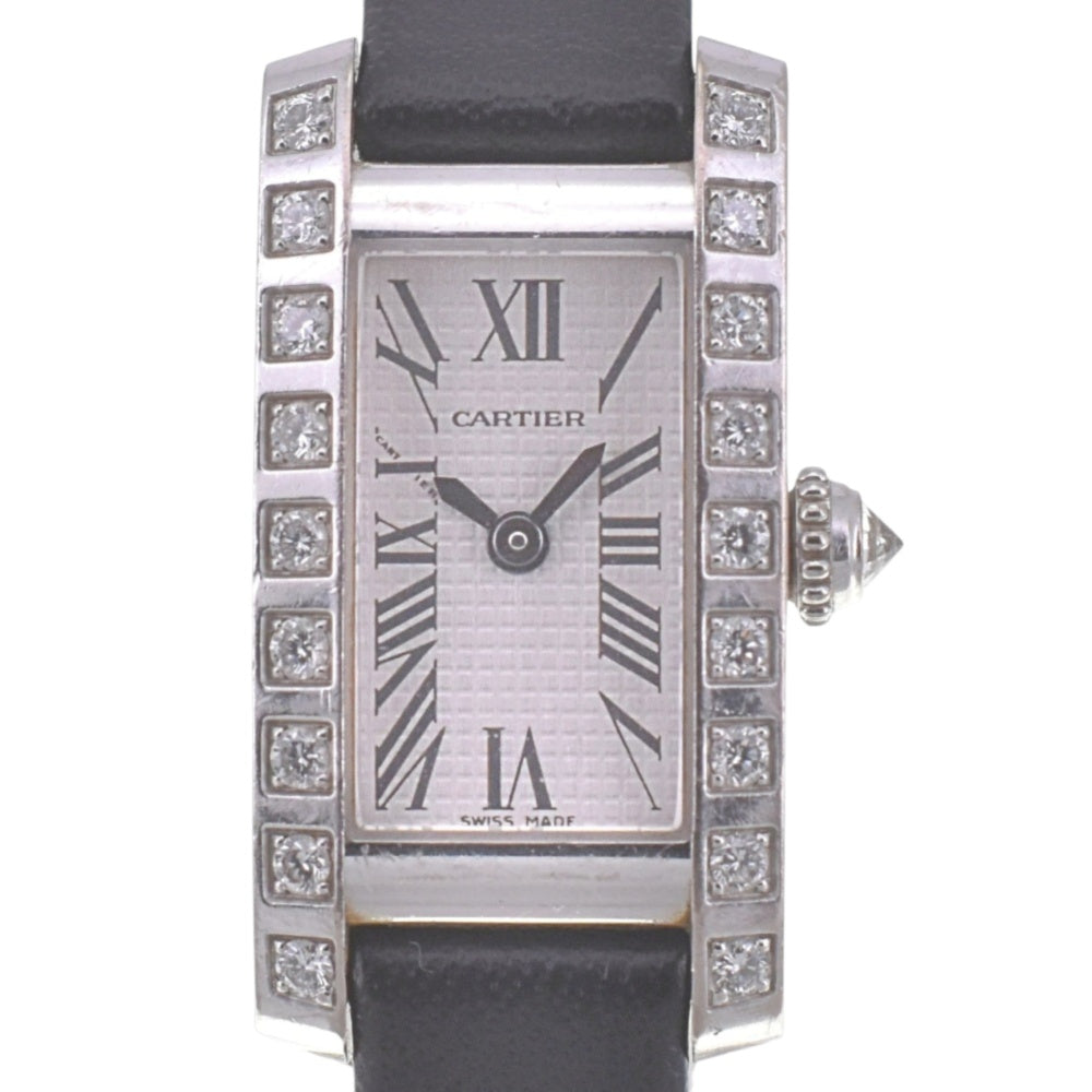 CARTIER Tank Allongee WJ2003W3 Lug Diamond Bezel Silver Dial Quartz Ladies
 Watch R#141553