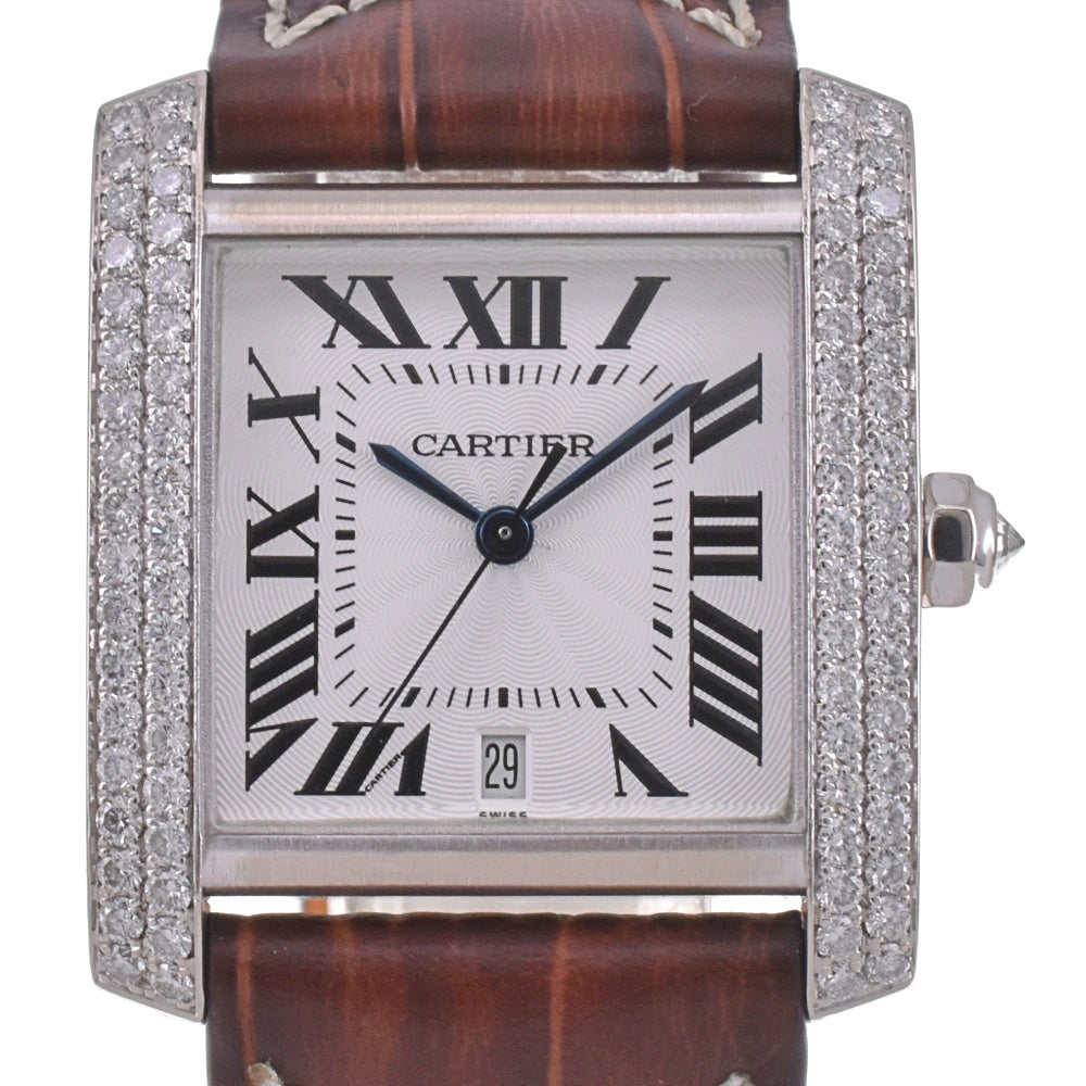 CARTIER Tank francaise LM WE1003S3 Date K18WG/74p Diamond/Leather Silver Dial Automatic Men's
 Watch G#141554