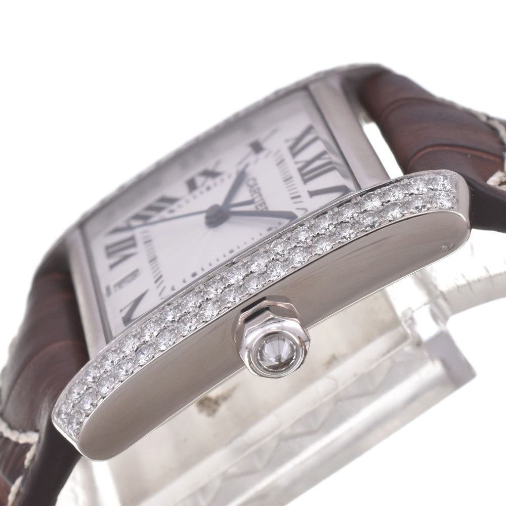 CARTIER Tank francaise LM WE1003S3 Date K18WG/74p Diamond/Leather Silver Dial Automatic Men's
 Watch G#141554