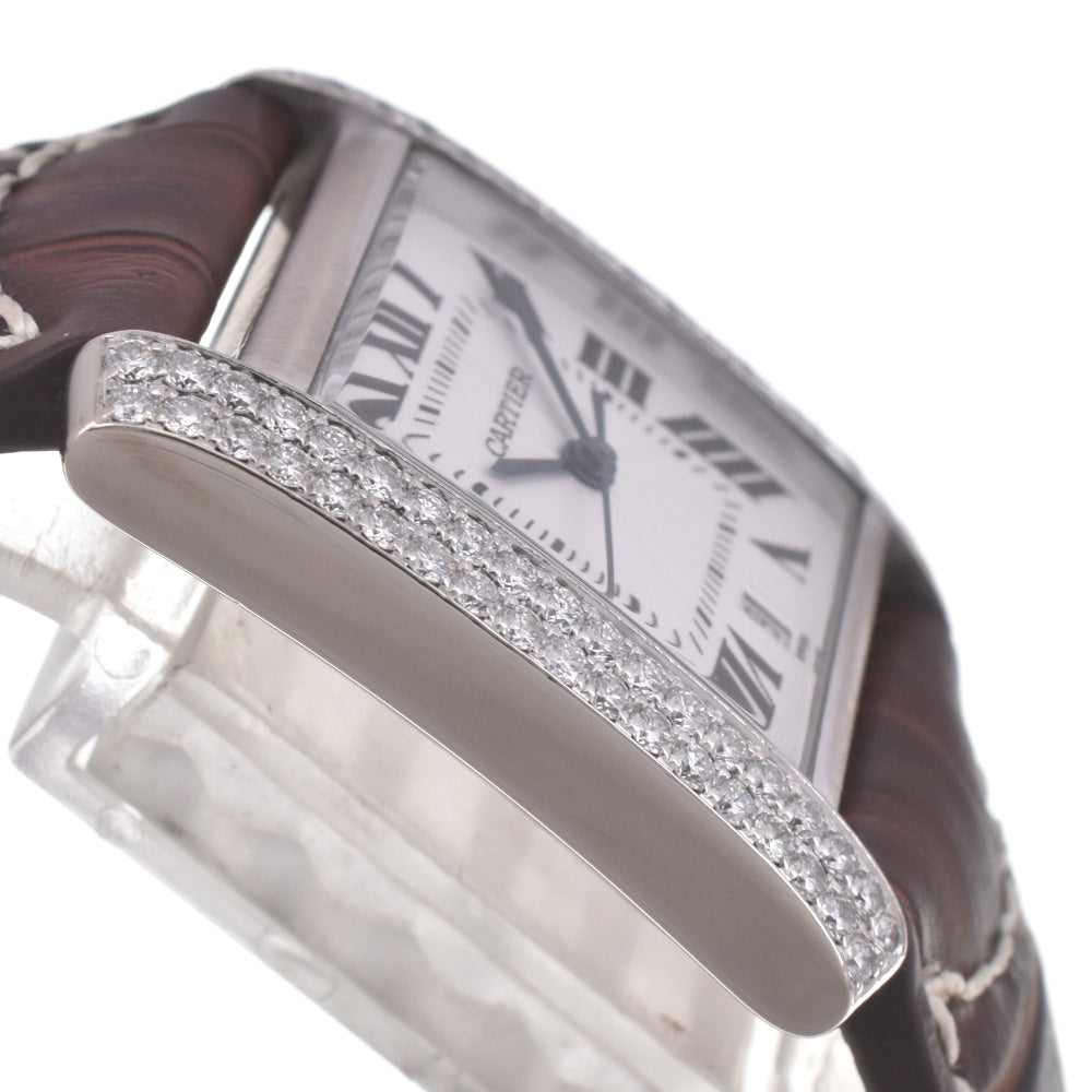 CARTIER Tank francaise LM WE1003S3 Date K18WG/74p Diamond/Leather Silver Dial Automatic Men's
 Watch G#141554