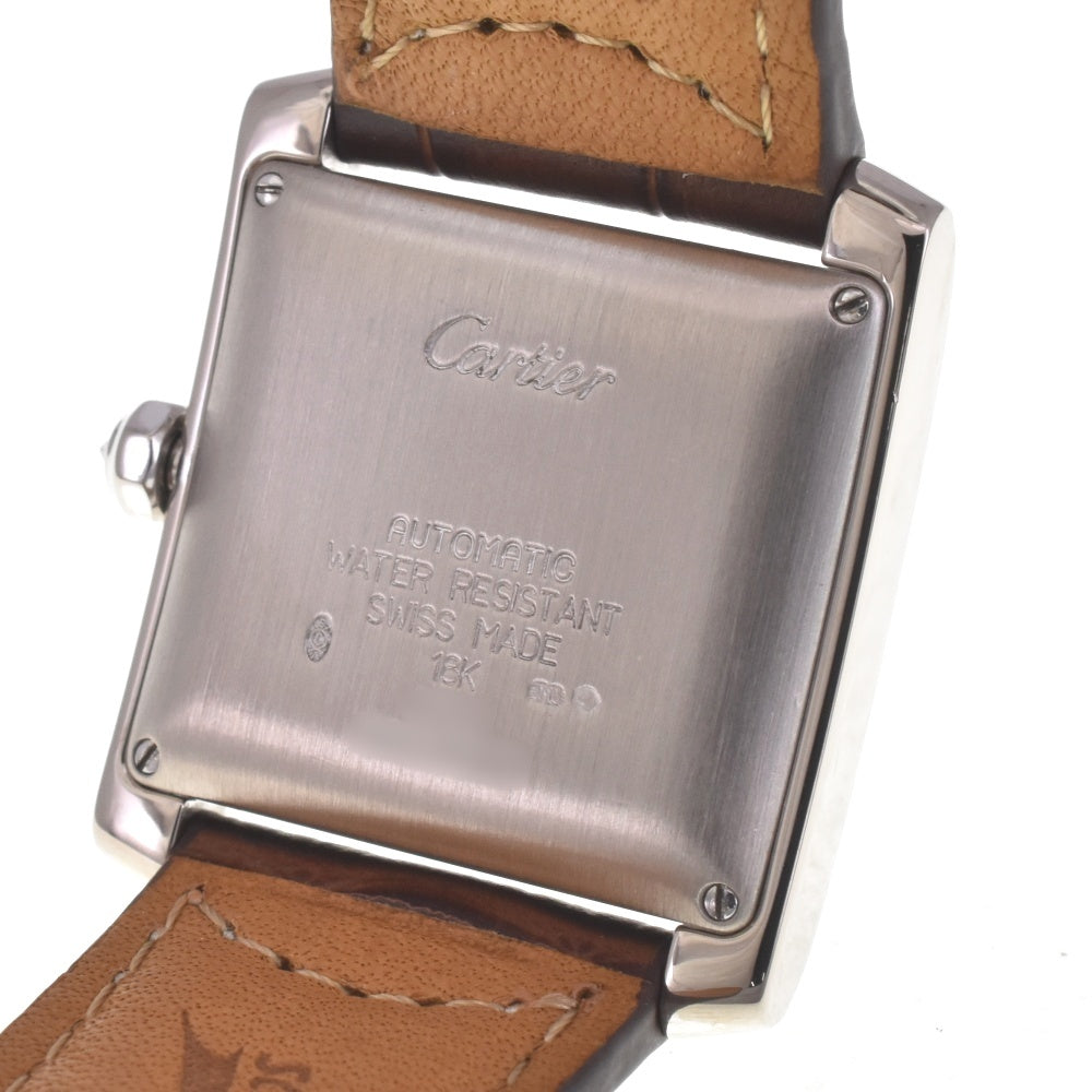CARTIER Tank francaise LM WE1003S3 Date K18WG/74p Diamond/Leather Silver Dial Automatic Men's
 Watch G#141554