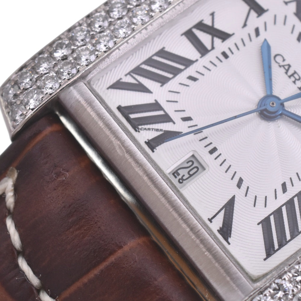 CARTIER Tank francaise LM WE1003S3 Date K18WG/74p Diamond/Leather Silver Dial Automatic Men's
 Watch G#141554