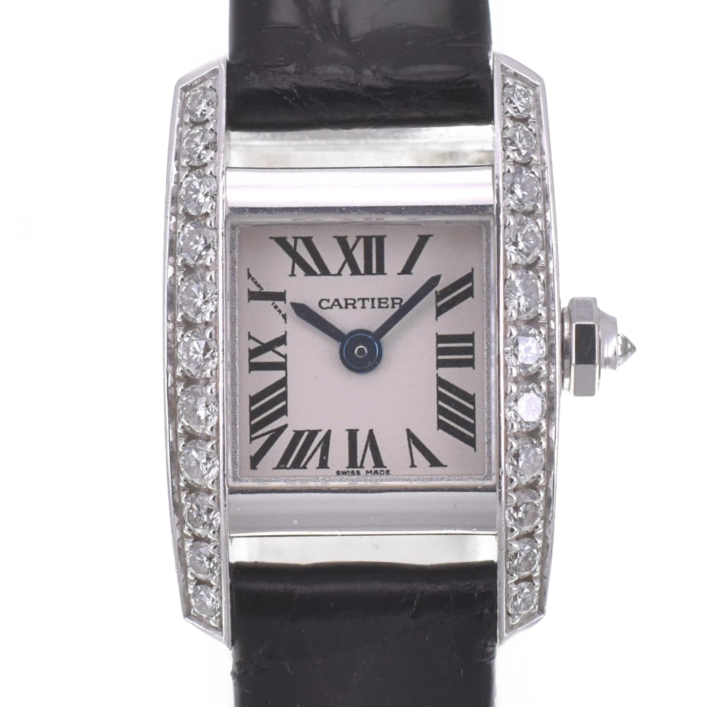 CARTIER Tankissim SM WE70069H K18WG / leather Silver Dial Quartz Ladies
 Watch R#141556