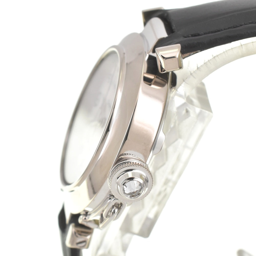 CARTIER Pasha 32 2528 8P Diamond Date K18WG Leather Silver Dial Automatic Ladies
 Watch E#141557