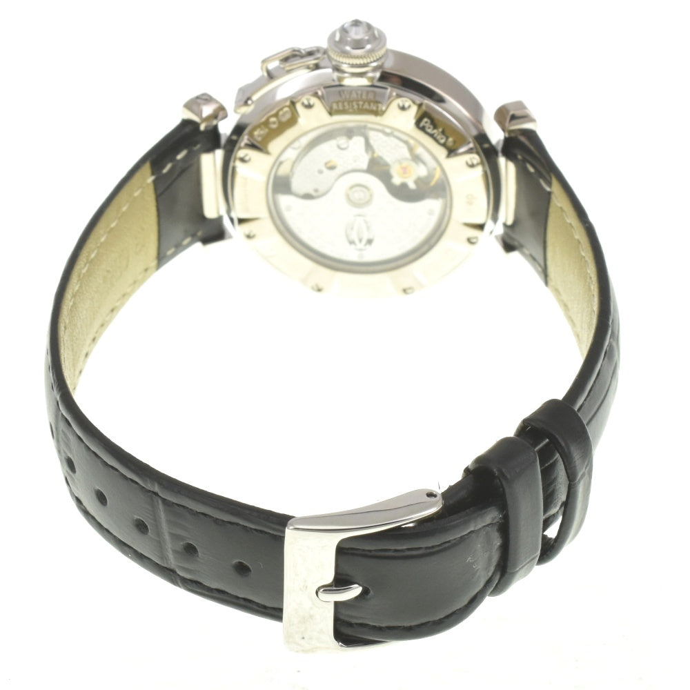CARTIER Pasha 32 2528 8P Diamond Date K18WG Leather Silver Dial Automatic Ladies
 Watch E#141557