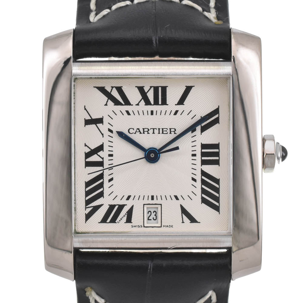 CARTIER Tank francaise LM W50011S3 Date K18WG Leather Silver Dial Automatic Men's
 Watch J#141558
