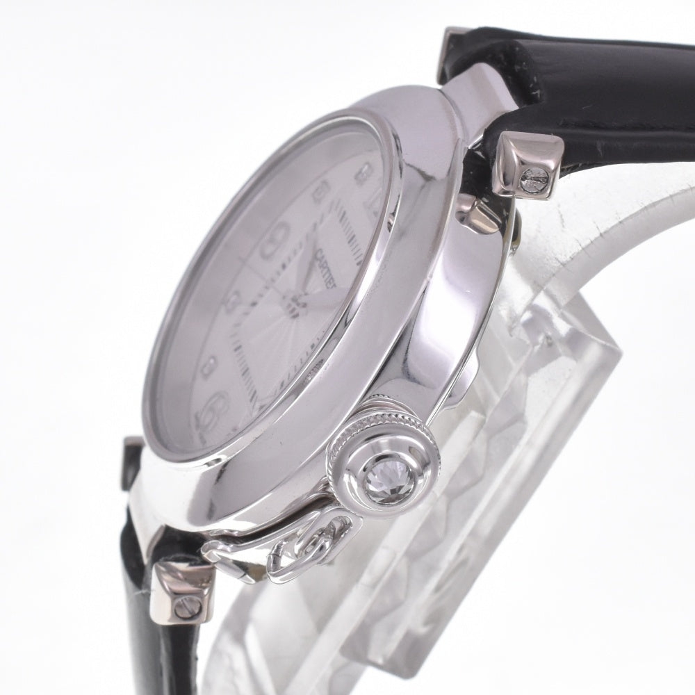 CARTIER Pasha 32 2528 8P Diamond Date K18WG Leather Silver Dial Automatic Ladies
 Watch D#141559