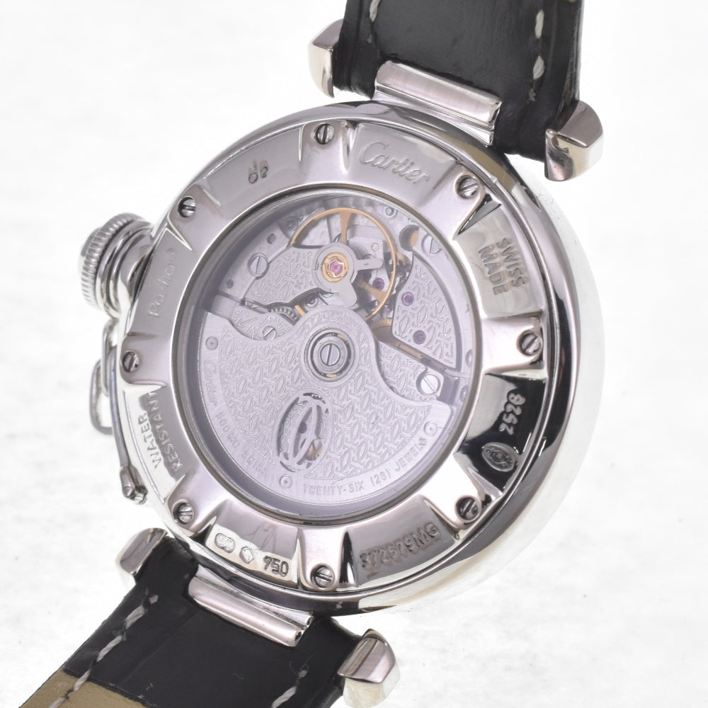 CARTIER Pasha 32 2528 8P Diamond Date K18WG Leather Silver Dial Automatic Ladies
 Watch D#141559