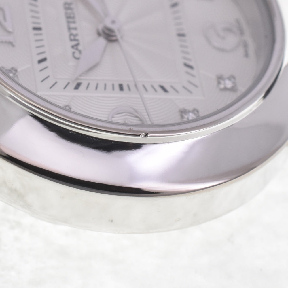CARTIER Pasha 32 2528 8P Diamond Date K18WG Leather Silver Dial Automatic Ladies
 Watch D#141559