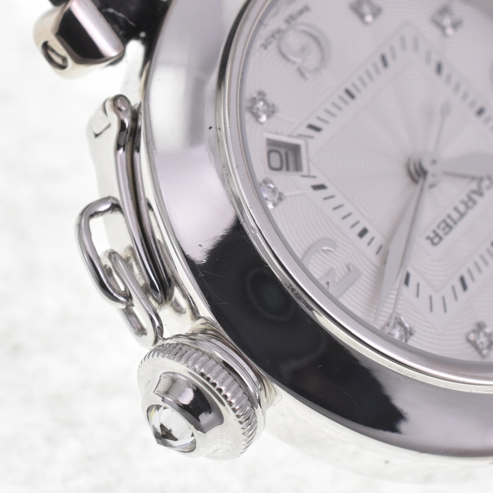 CARTIER Pasha 32 2528 8P Diamond Date K18WG Leather Silver Dial Automatic Ladies
 Watch D#141559