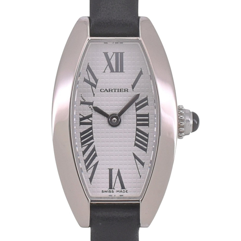 CARTIER Cartier Mini Tonneau Lanier 2545 K18WG / leather Silver Dial Quartz Ladies
 Watch D#141560