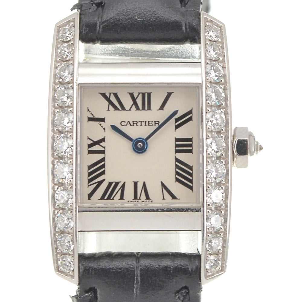 CARTIER Tankissim MM 2825 Diamond bezel K18WG/Leather Silver Dial Quartz Ladies
 Watch R#141567