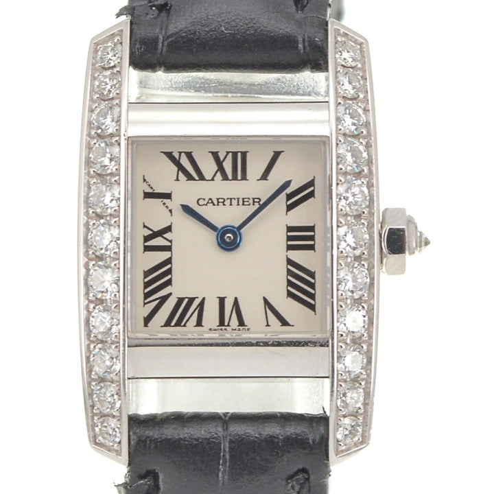 CARTIER Tankissim MM 2825 Diamond bezel K18WG/Leather Silver Dial Quartz Ladies
 Watch R#141567