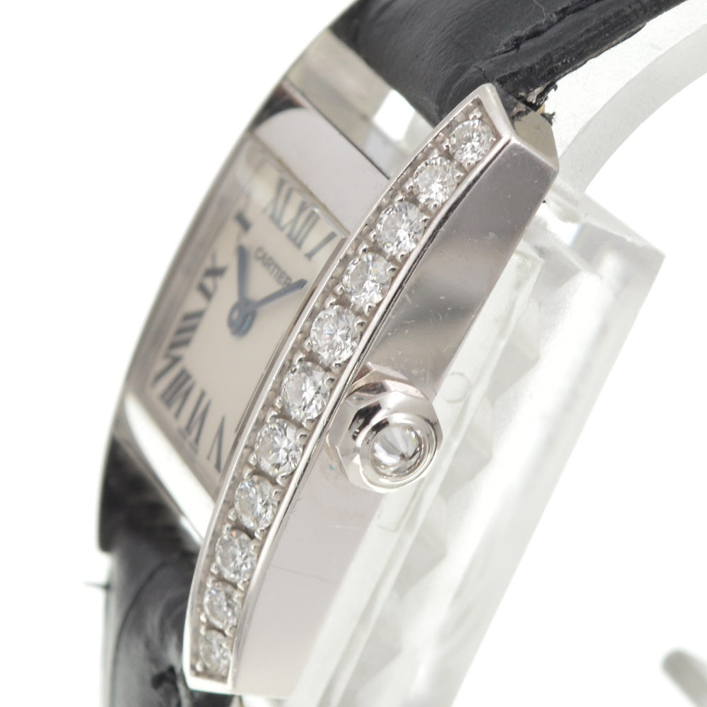 CARTIER Tankissim MM 2825 Diamond bezel K18WG/Leather Silver Dial Quartz Ladies
 Watch R#141567