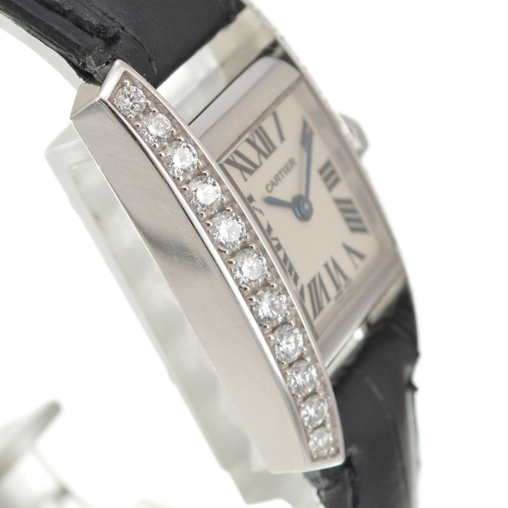 CARTIER Tankissim MM 2825 Diamond bezel K18WG/Leather Silver Dial Quartz Ladies
 Watch R#141567