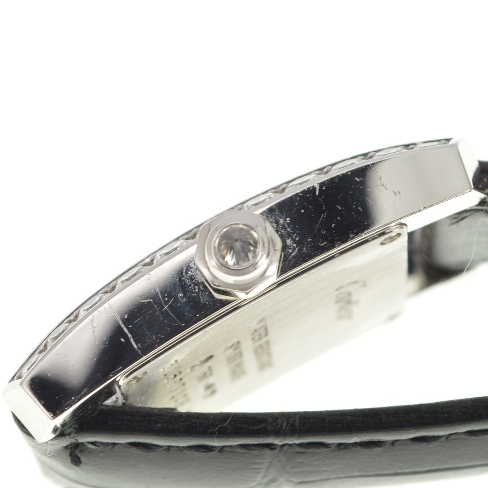 CARTIER Tankissim MM 2825 Diamond bezel K18WG/Leather Silver Dial Quartz Ladies
 Watch R#141567