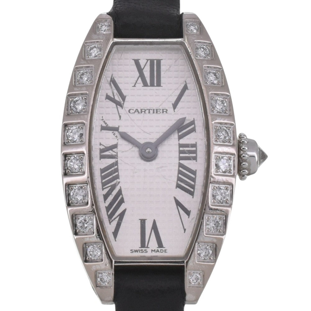 CARTIER Cartier Mini Tonneau Lanier WJ200438 Diamond K18WG/Leather Silver Dial Quartz Ladies
 Watch D#141571