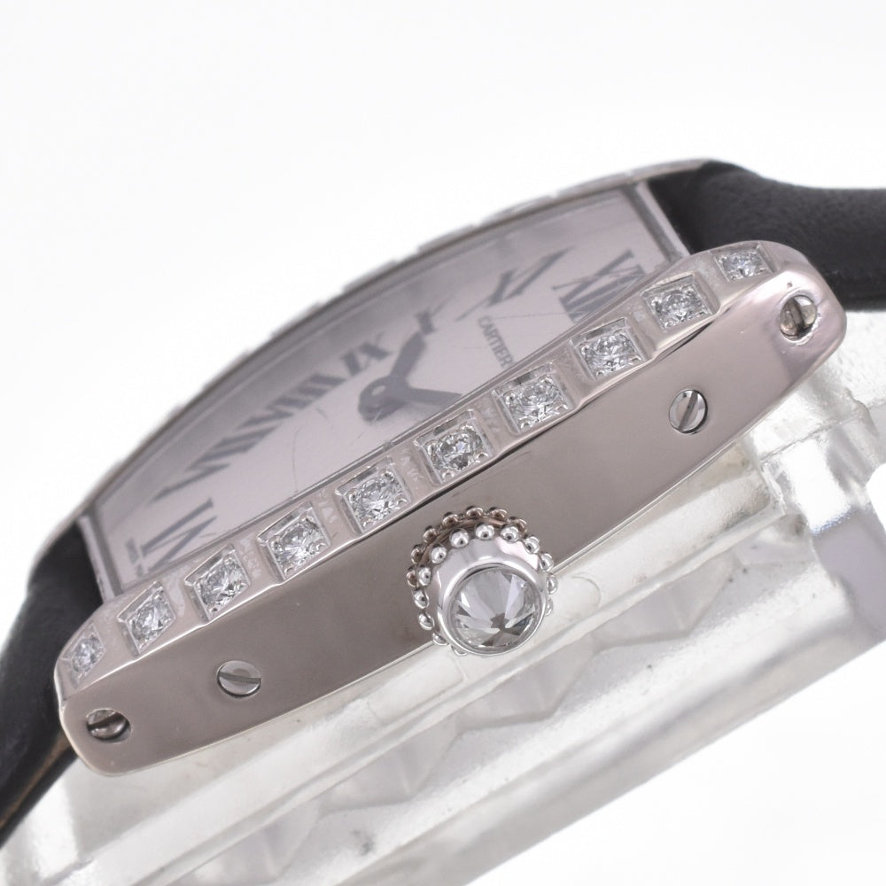 CARTIER Cartier Mini Tonneau Lanier WJ200438 Diamond K18WG/Leather Silver Dial Quartz Ladies
 Watch D#141571