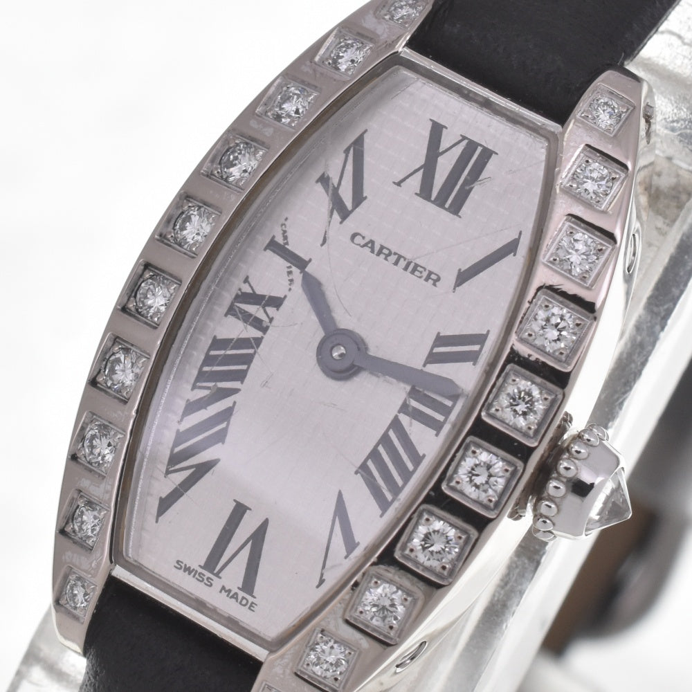 CARTIER Cartier Mini Tonneau Lanier WJ200438 Diamond K18WG/Leather Silver Dial Quartz Ladies
 Watch D#141571