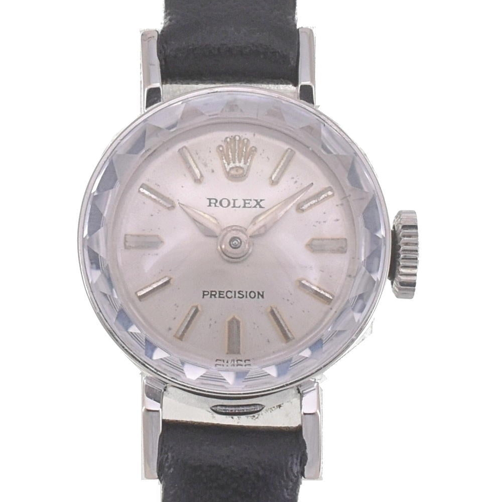 ROLEX Precision vintage Cut glass K14WG/Leather Cal.1401 Silver Dial Hand Winding Ladies
 Watch D#141576