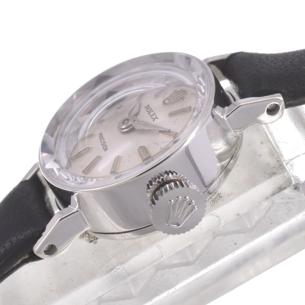 ROLEX Precision vintage Cut glass K14WG/Leather Cal.1401 Silver Dial Hand Winding Ladies
 Watch D#141576