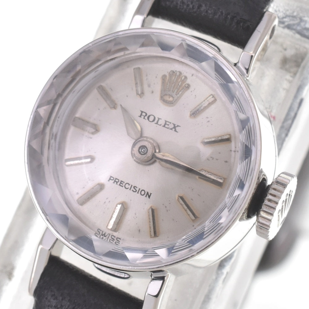 ROLEX Precision vintage Cut glass K14WG/Leather Cal.1401 Silver Dial Hand Winding Ladies
 Watch D#141576