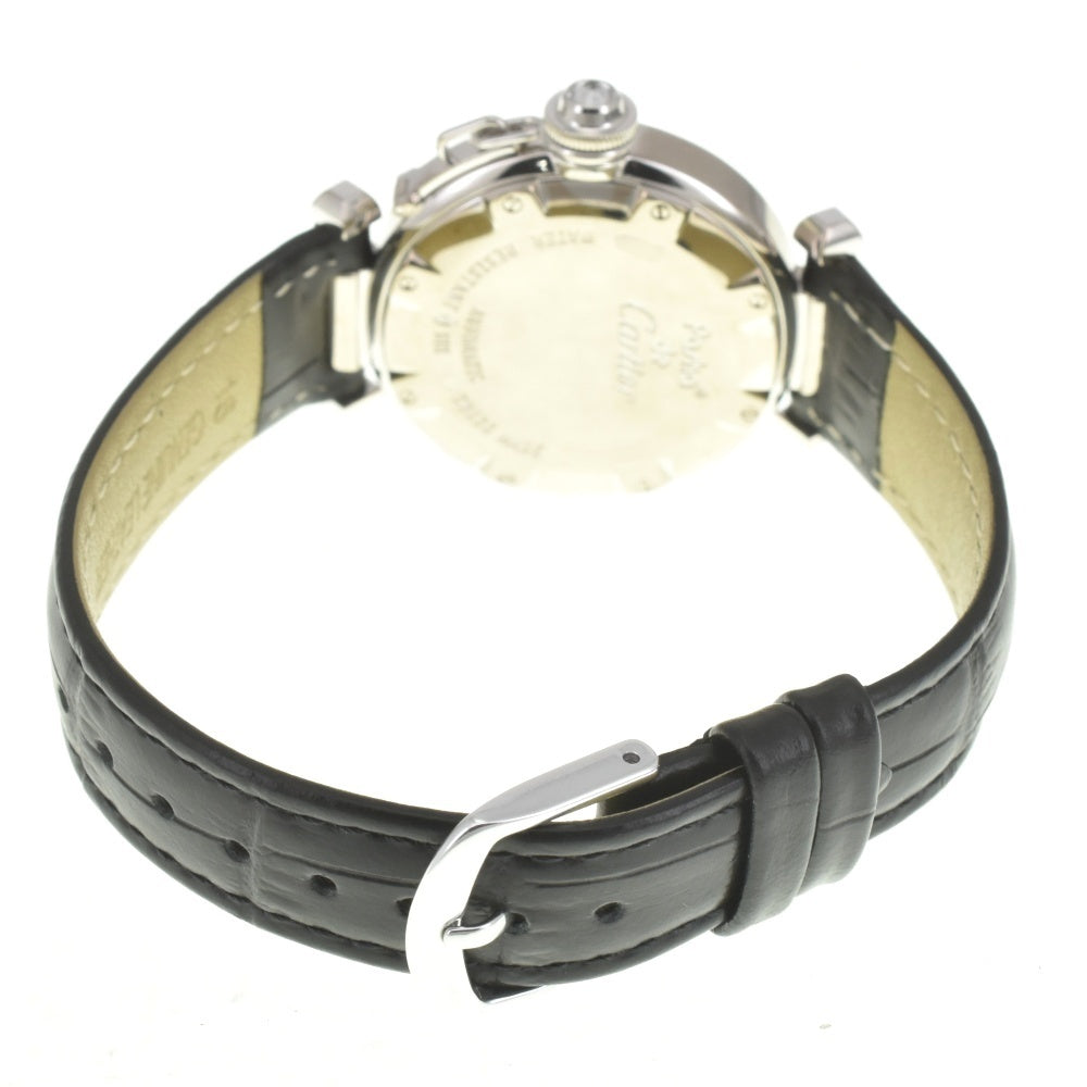 CARTIER Pasha 32 grid WJ108156/2400 Diamond Grid K18WG Leather Silver Dial Automatic Ladies
 Watch D#141578