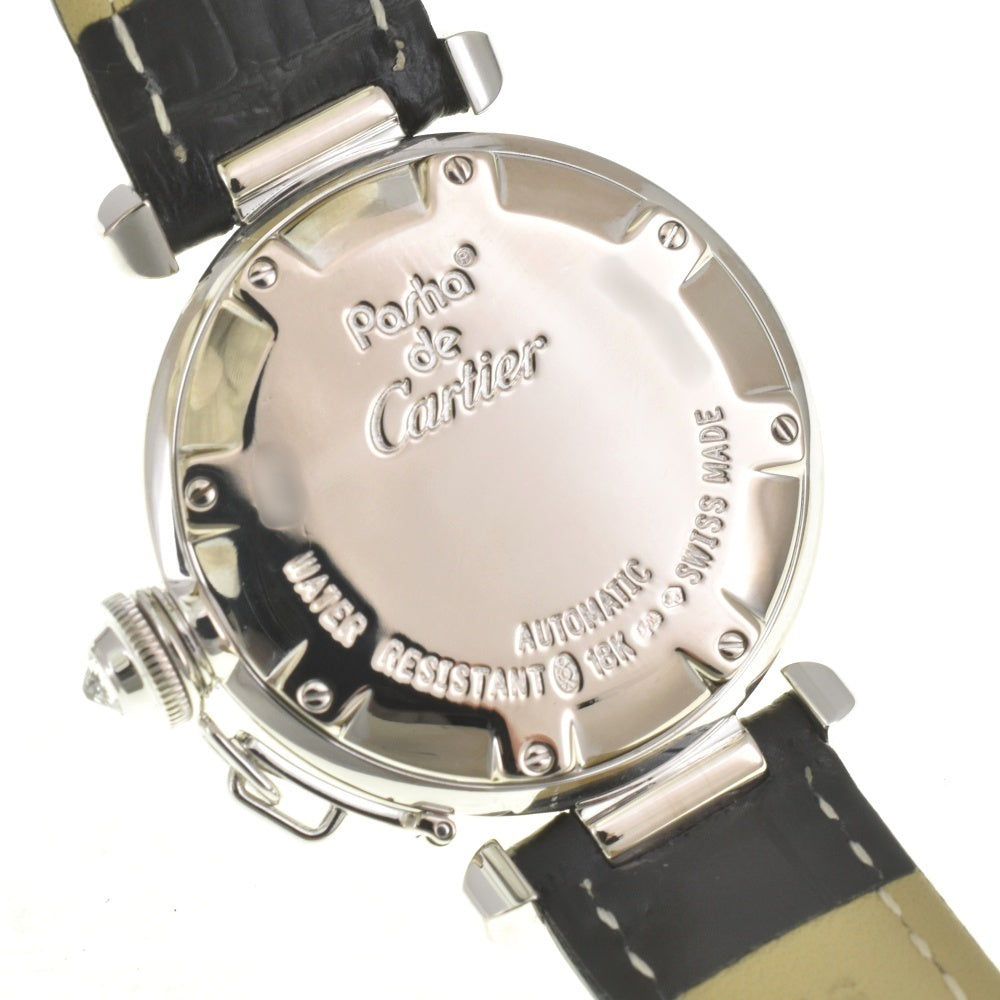 CARTIER Pasha 32 grid WJ108156/2400 Diamond Grid K18WG Leather Silver Dial Automatic Ladies
 Watch D#141578