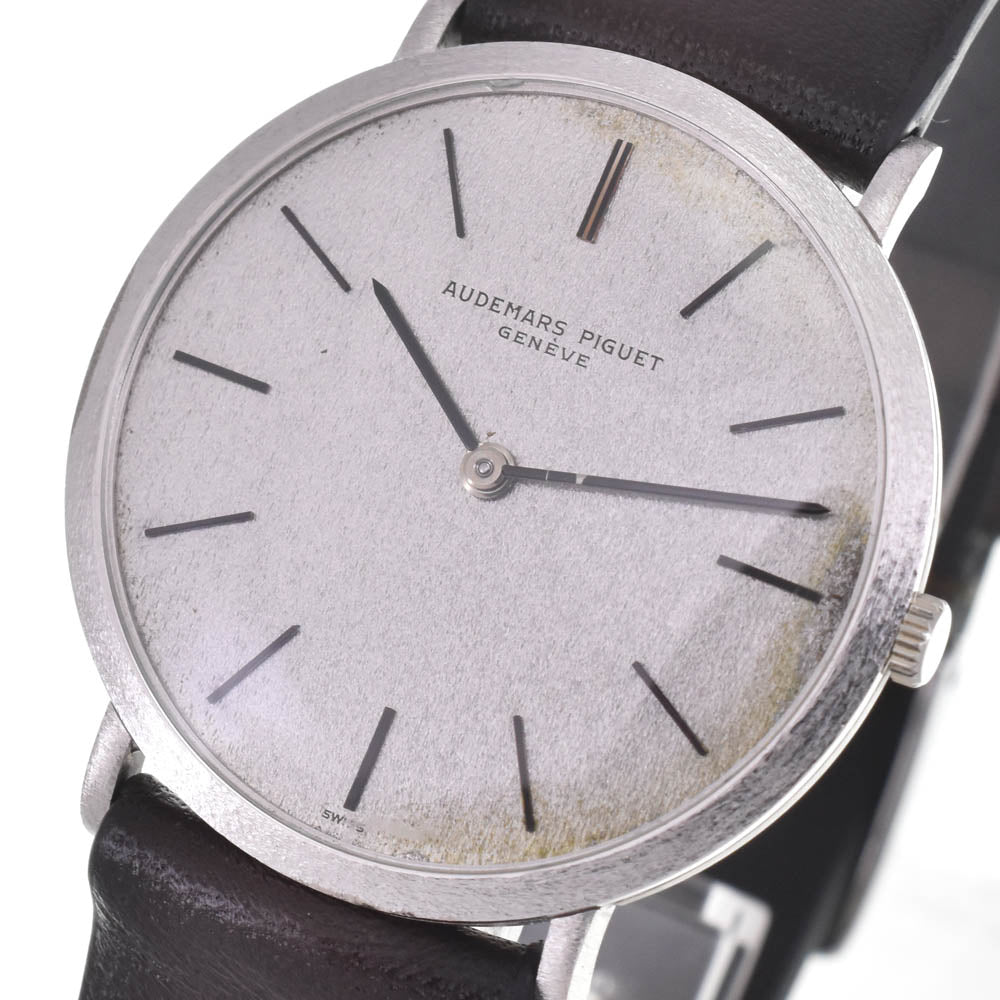 AUDEMARS PIGUET vintage K18WG / leather Silver Dial Hand Winding Men's
 Watch H#141671