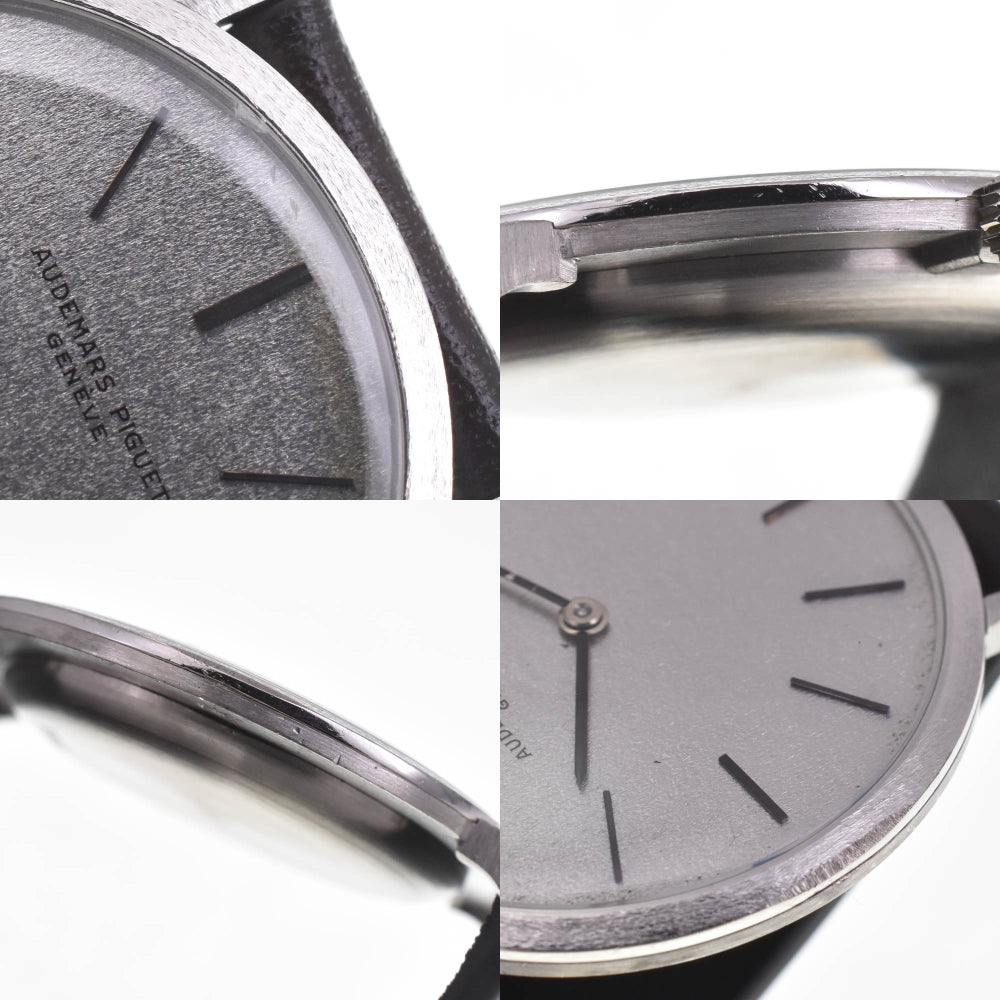 AUDEMARS PIGUET vintage K18WG / leather Silver Dial Hand Winding Men's
 Watch H#141671