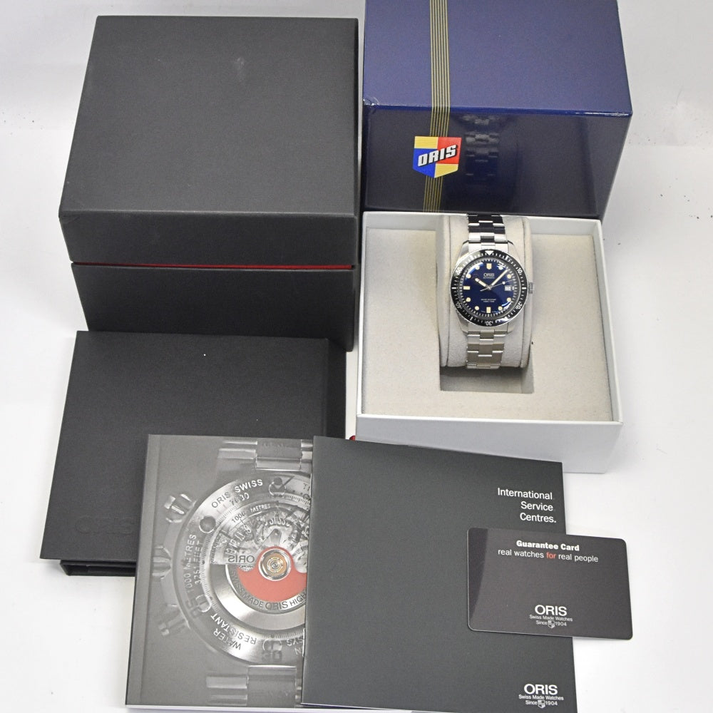 with paper ORIS Divers 65 01 733 7720 4055-07 8 21 18 Date blue Dial Automatic Men's
 Watch A#141732