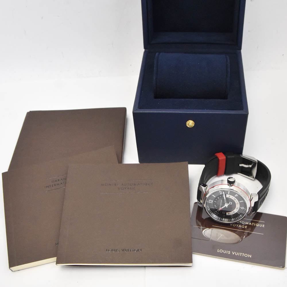 with paper LOUIS VUITTON Tambour Graphite GMT Q1D300 Black / Gray / Silver Dial Automatic Men's
 Watch B#141749