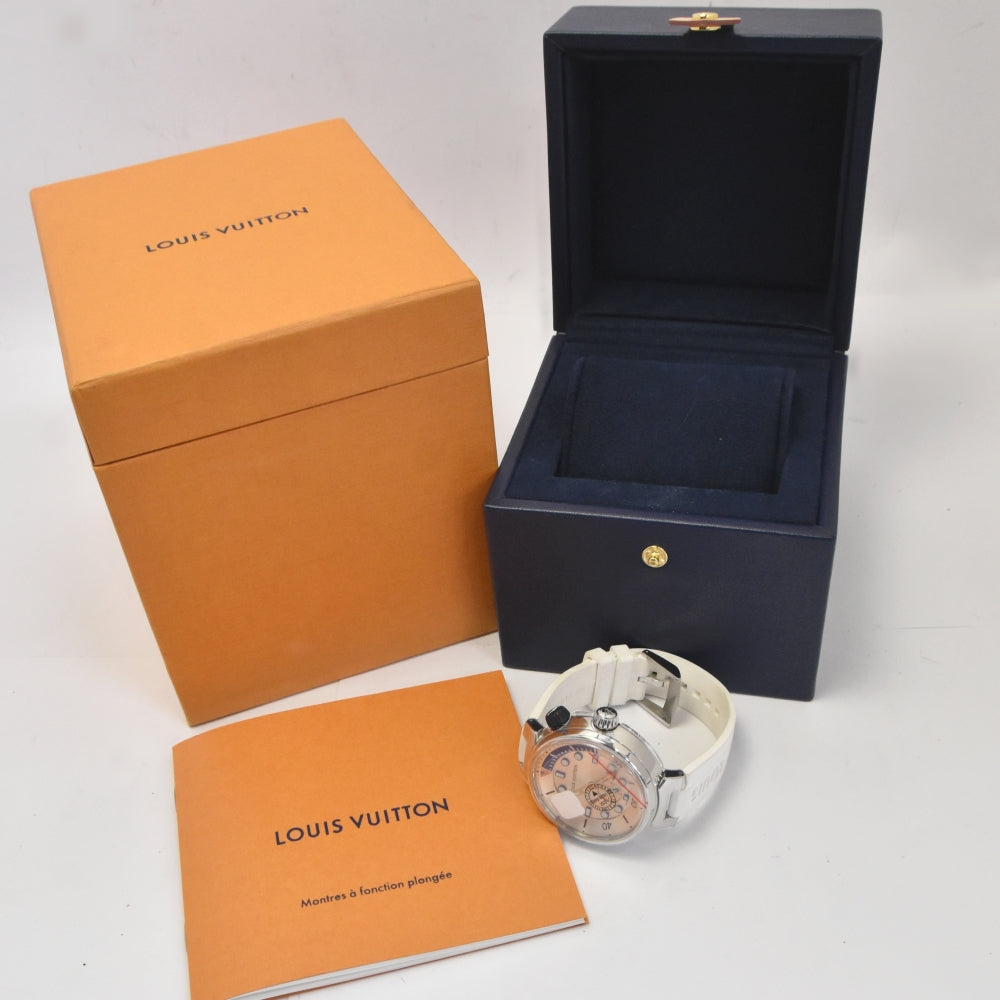 with paper LOUIS VUITTON Tambour Street Diver QA124 Small second Silver Dial Quartz Unisex
 Watch A#141780