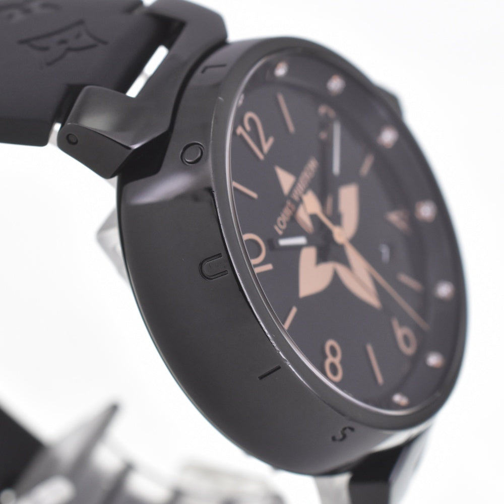 with paper LOUIS VUITTON Tambour All Black GM QA049 12P Diamond Date black Dial Quartz Men's
 Watch C#141809