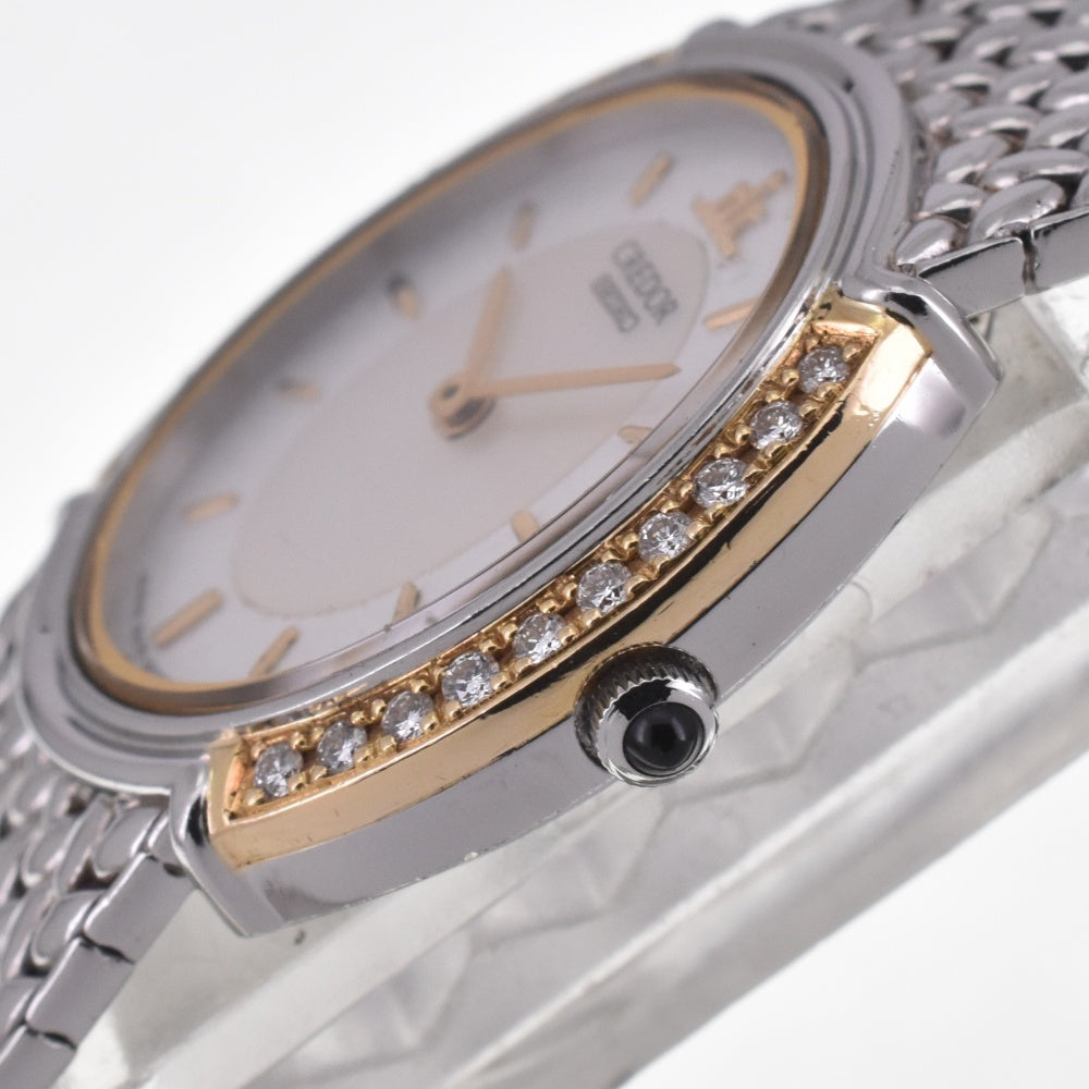 SEIKO CREDOR 5A70-3000 Stainless Steel / K18YG / Diamond White shell / Silver Dial Quartz Ladies
 Watch H#141827