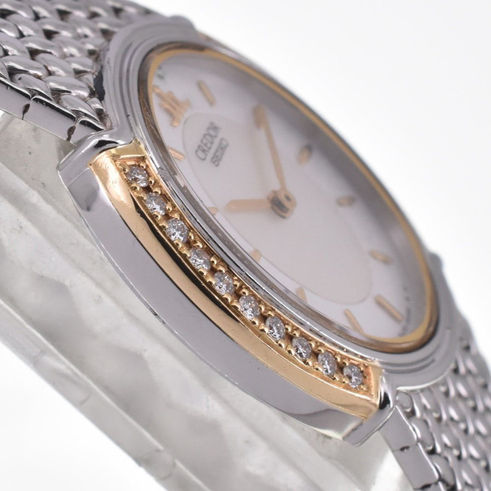 SEIKO CREDOR 5A70-3000 Stainless Steel / K18YG / Diamond White shell / Silver Dial Quartz Ladies
 Watch H#141827