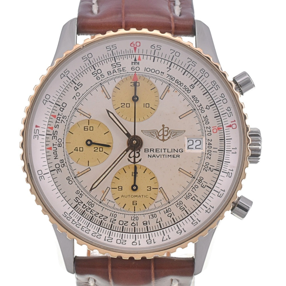 BREITLING Old Navi Timer D13022 Chronograph Date K18YG Bezel Silver / Gold Dial Automatic Men's
 Watch C#141855