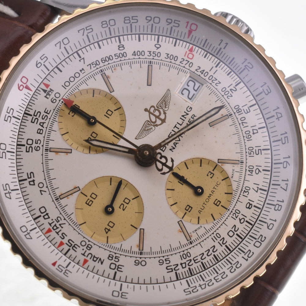 BREITLING Old Navi Timer D13022 Chronograph Date K18YG Bezel Silver / Gold Dial Automatic Men's
 Watch C#141855