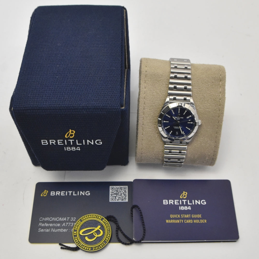 with paper BREITLING Chronomat 32 A77310 Date blue Dial Quartz Ladies
 Watch B#141898