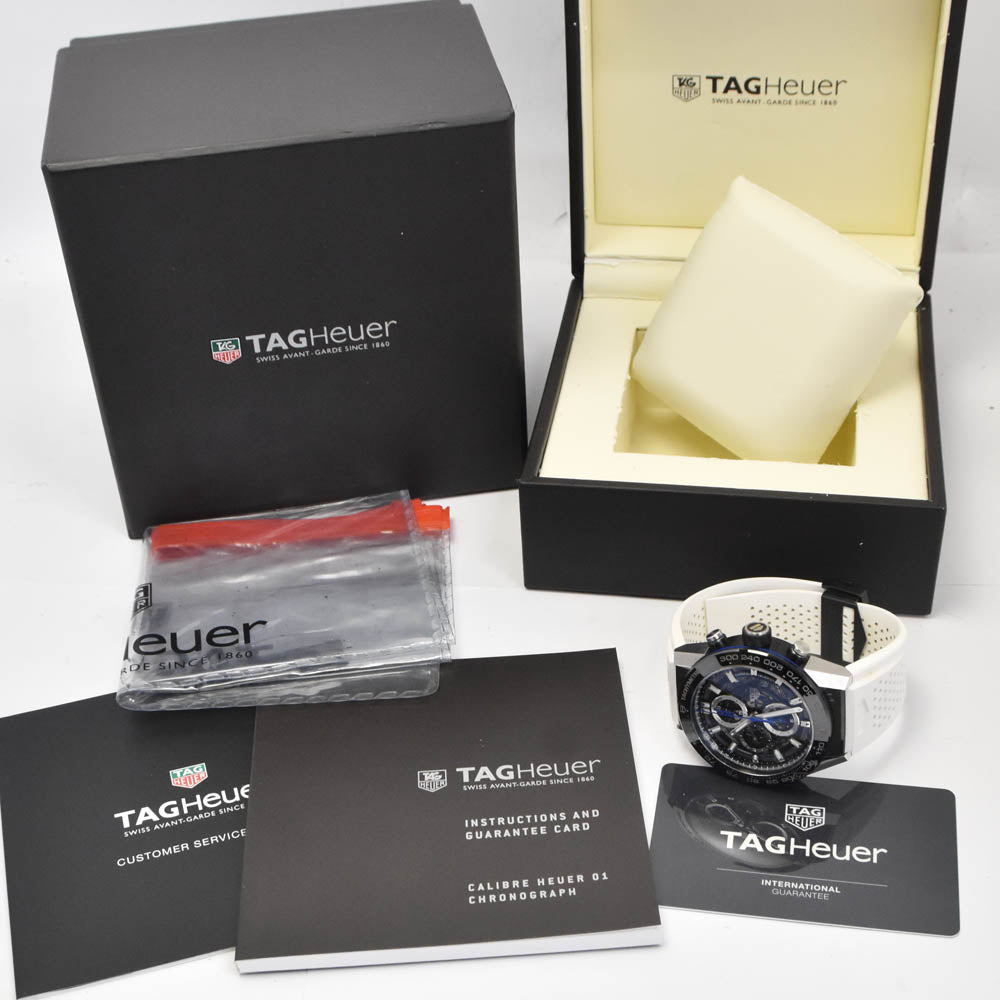 with paper TAG HEUER Carrera Caliber Heuer 01 CAR2A1T-0 Chronograph Black/Silver (skeleton) Dial Automatic Men's
 Watch B#141907