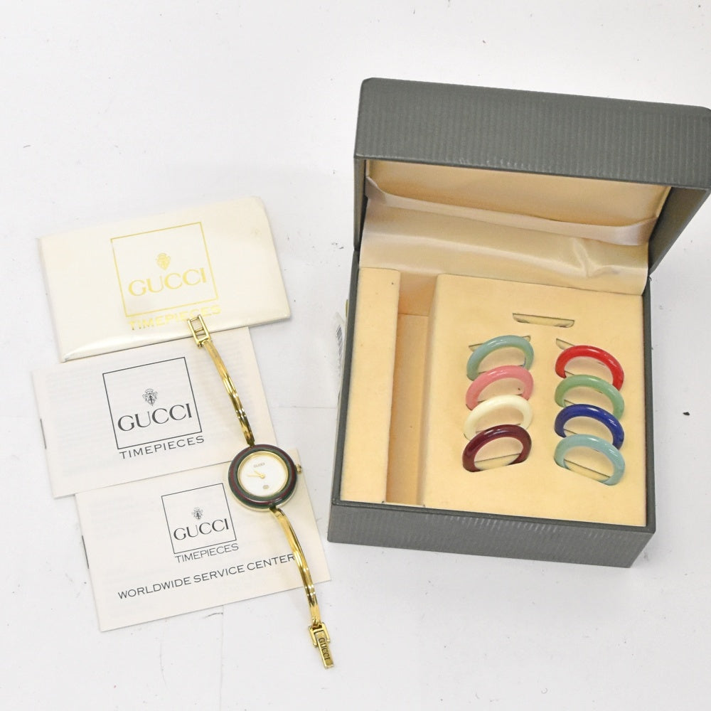 GUCCI Change bezel 11/12 Gold Plated white Dial Quartz Ladies
 Watch C#141912